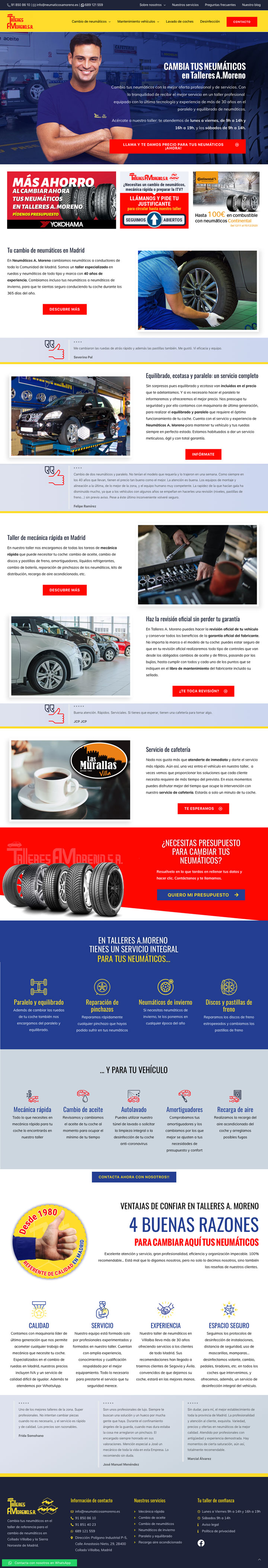 Talleres A. Moreno. Creación y diseño web neumaticosamoreno. Pagina de inicio del sitio web.
